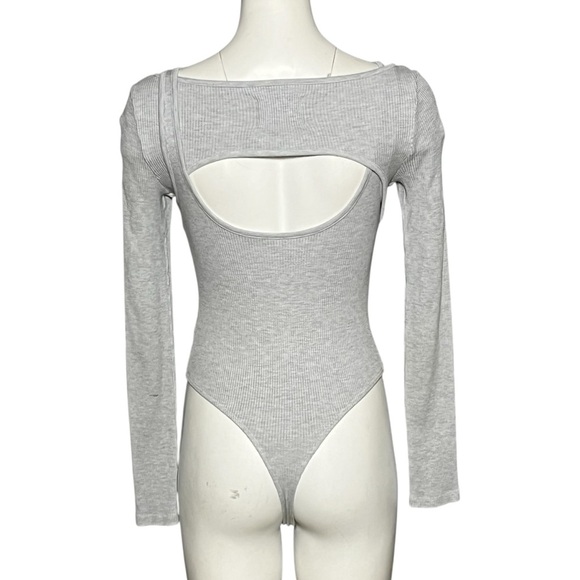 Citizens of Humanity Dasha Bodysuit Gray Rib Knit Cut Out Long Sleeve Size Small - Picture 6 of 11